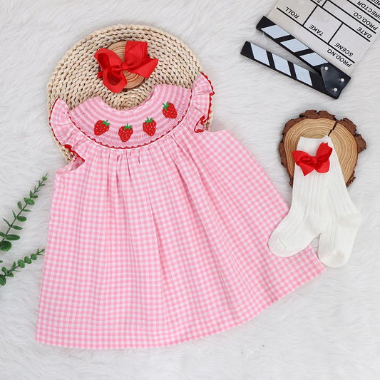 Birthday Strawberry Dress Bubble, Smocked Dress, Berry First Birthday, Sweet One Dress, Strawberry Theme, Pink Gingham, Summer Outfit