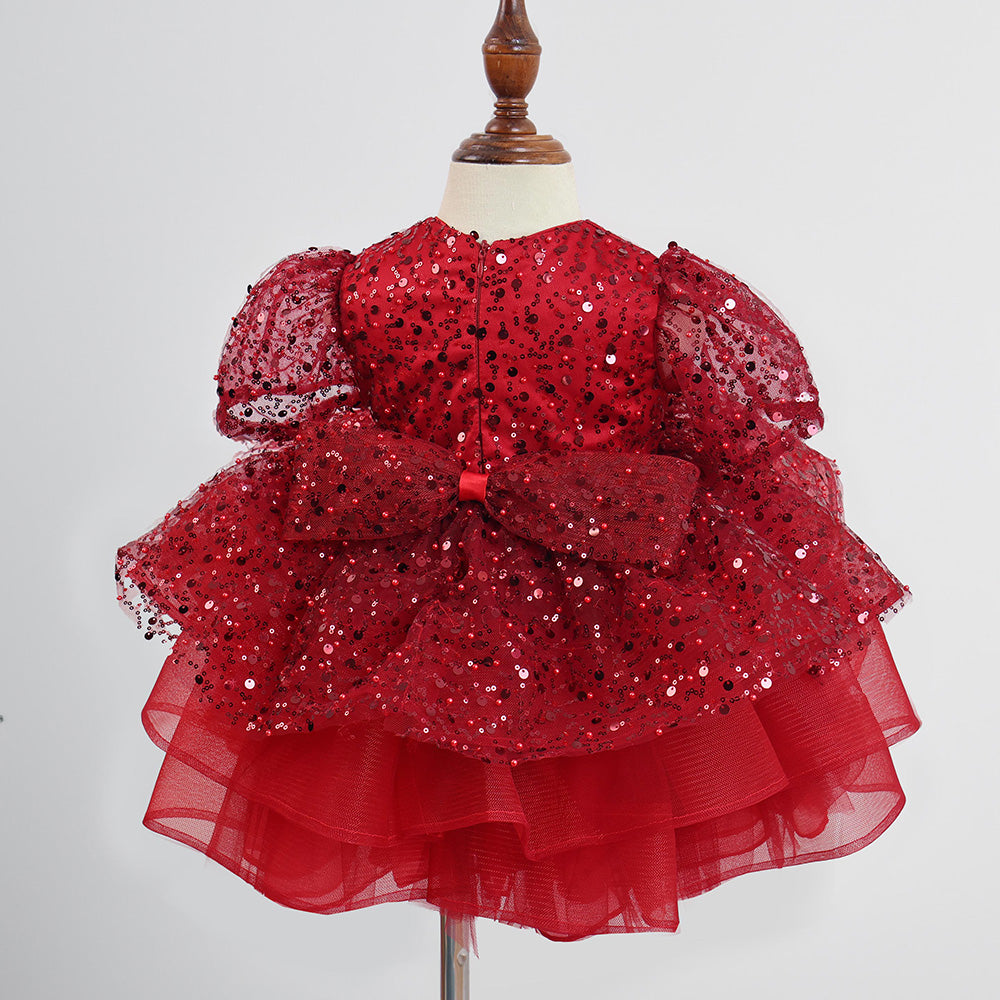 Red Sequined Baby Puffy Dress, Toddler Girl Birthday Tutu Baby Girl Dress