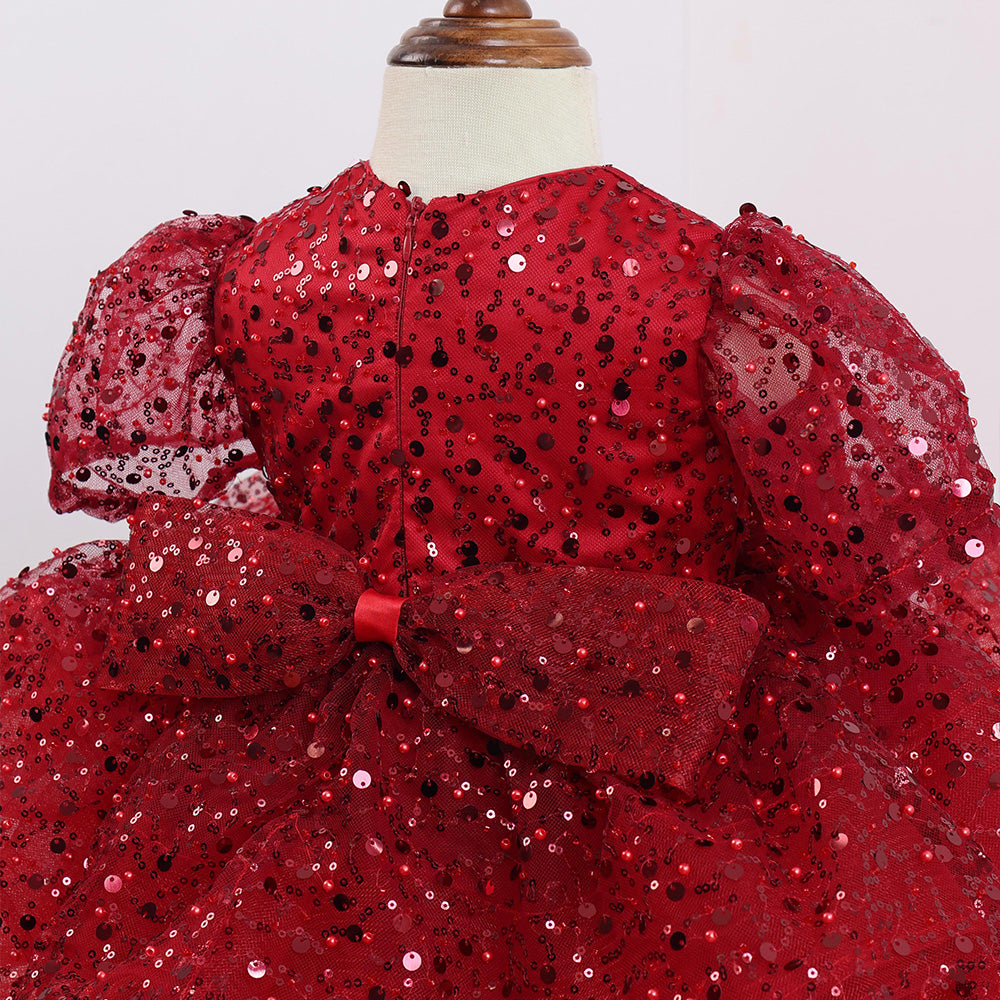 Red Sequined Baby Puffy Dress, Toddler Girl Birthday Tutu Baby Girl Dress