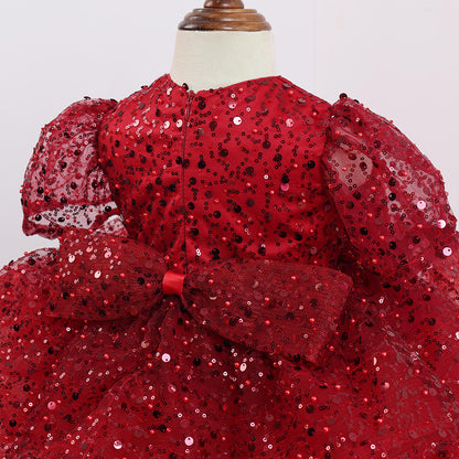 Red Sequined Baby Puffy Dress, Toddler Girl Birthday Tutu Baby Girl Dress