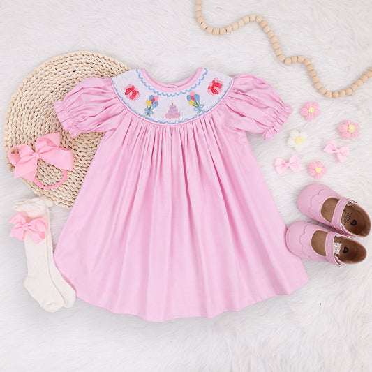 Birthday Pink Romper, Smocked Bubble Romper - Birthday Party Dress