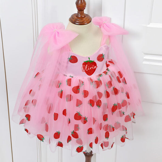 Personalized Baby Girl Strawberry Dress, Ideal for Berry First Birthday and Photoshoots